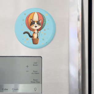 Joyful Calico Cat Sky Adventure Illustration Magnet