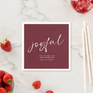 Joyful Calligraphy Merry Christmas Burgundy Napkin
