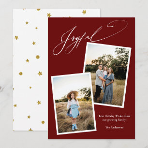 Joyful Calligraphy Red Christmas Photo Pregnancy Holiday Card