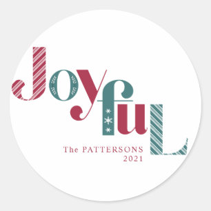 Joyful Candy Cane Burgundy Holiday Classic Round Sticker