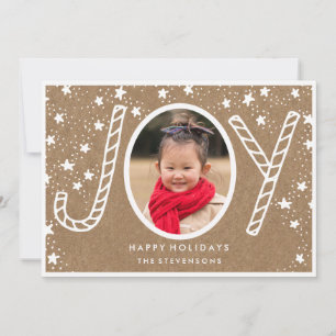 Joyful Candy Cane Rustic Kraft Holiday Card