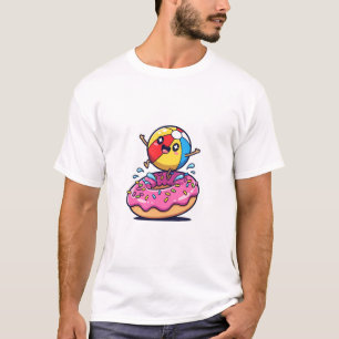 Joyful Cartoon Beach Ball Character Jumping T-Shirt