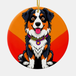 Joyful Cartoon Dog Illustration Ceramic Tree Decoration