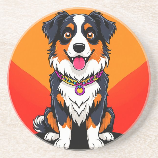 Joyful Cartoon Dog Illustration Coaster (Front)