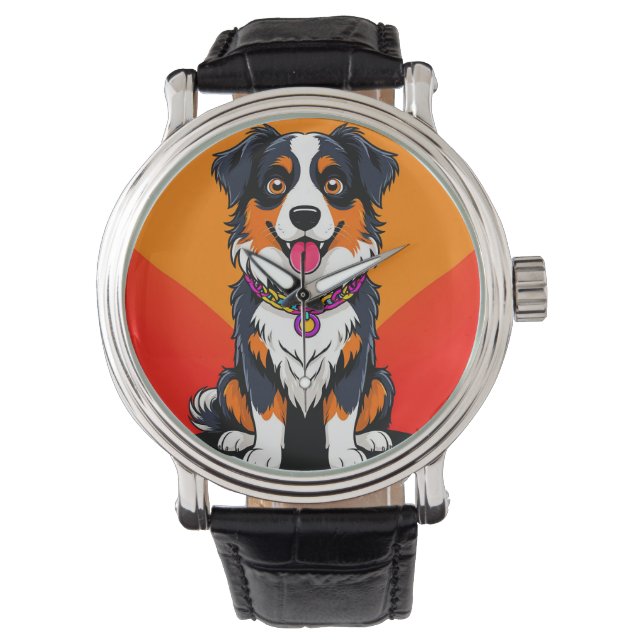 Joyful Cartoon Dog Illustration Watch (Front)
