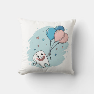 Joyful Cartoon Tooth with Balloons – Dental Health Cushion
