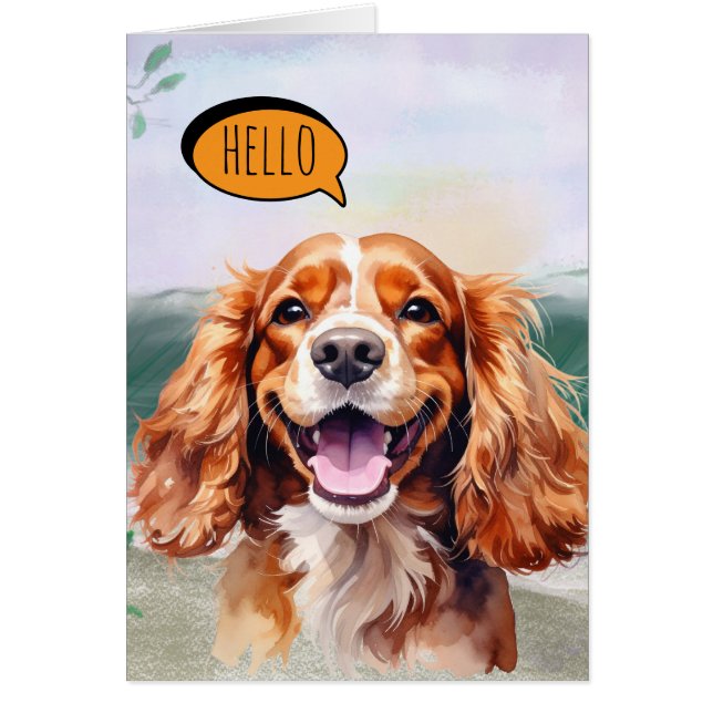 Joyful Cavalier King Charles Spaniel in Watercolo  (Front)