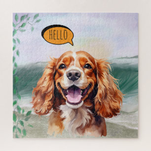 Joyful Cavalier King Charles Spaniel in Watercolor Jigsaw Puzzle