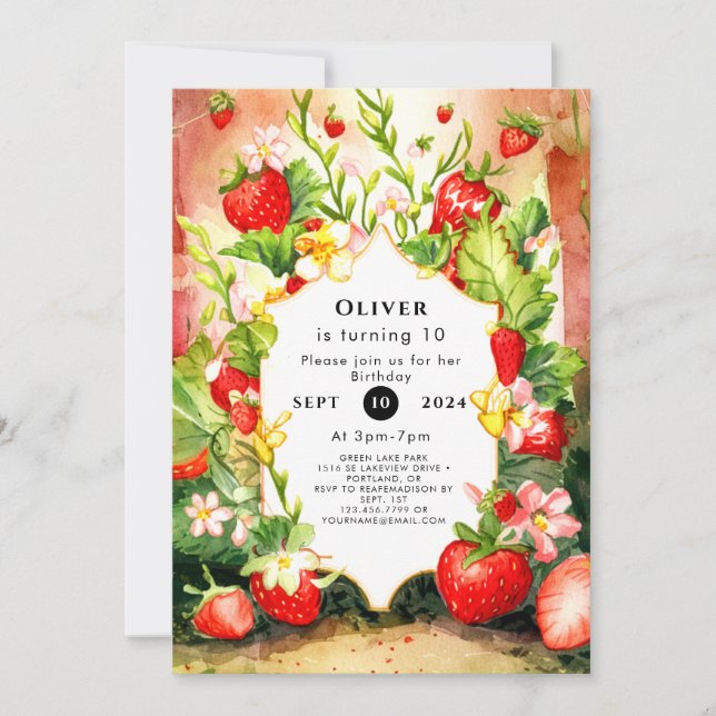 Joyful Charming Boho Strawberry Birthday Invitation (Front)