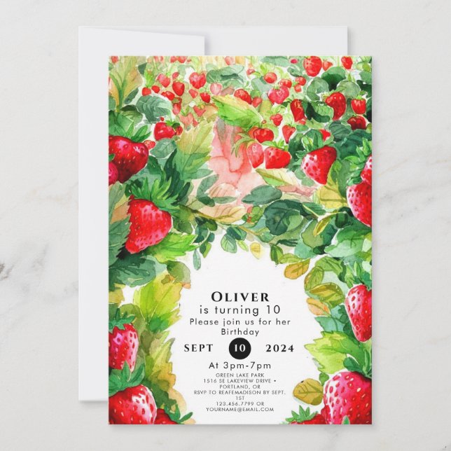Joyful Charming Whimsical Strawberry Birthday Invitation (Front)