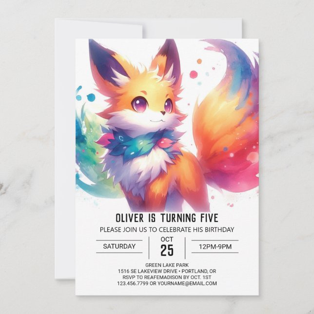 Joyful Children Fox Birthday Invitation (Front)