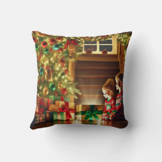 "Joyful Children on a Magical Christmas Morning" Cushion