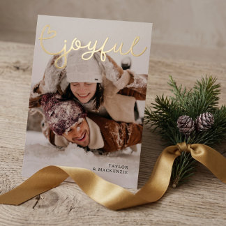 Joyful Christmas Add Your Own Photo and Text Foil Holiday Card