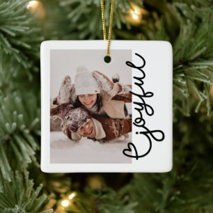 Joyful Christmas Add Your Own Photo Ceramic Ornament