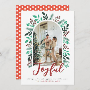 Joyful Christmas Arch Berries Foliage Photo Holiday Card