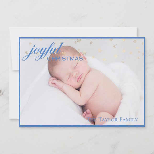 Joyful CHRISTMAS - Blue New Baby Boy Photo Holiday (Front)
