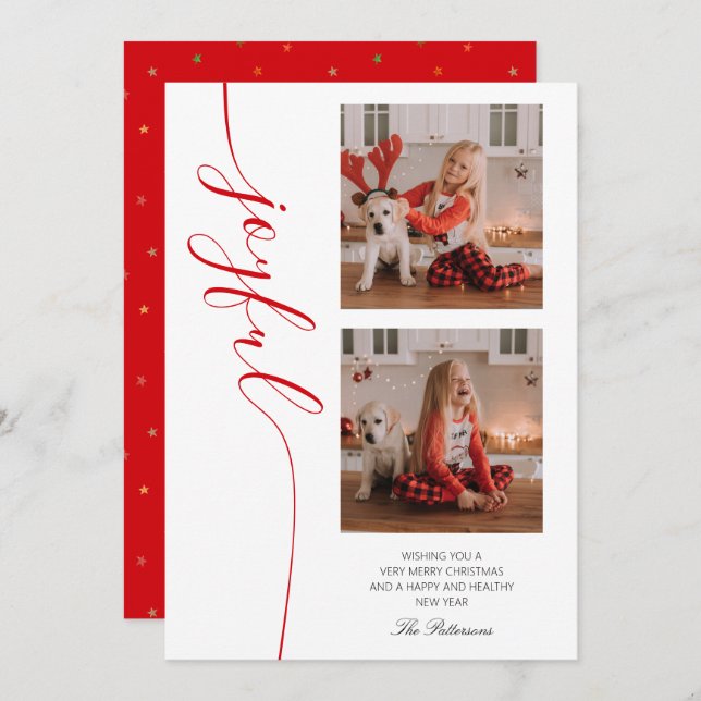 Joyful Christmas Calligraphy Script Photo Picture Holiday Card (Front/Back)