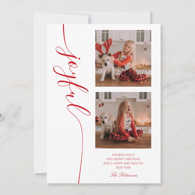Joyful Christmas Calligraphy Script Photo Picture Holiday Card (Front)