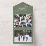 Joyful Christmas collage 7 photo green trifold All In One Invitation<br><div class="desc">An elegant script "joyful" is surrounded by sparkly stars on this unique holiday trifold card. Personalise it with your collage of 6 photos and large single photo. There's also room for a longer message that can work as an update or left blank. Perfect for sending Christmas cheer to friends and...</div>