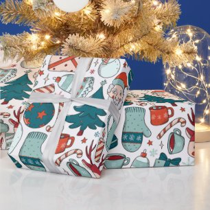 Joyful Christmas Collage, Christmas Trees, Mittens Wrapping Paper