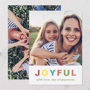 Joyful Christmas Colourful Two Photo Collage Holiday Card
