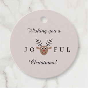 Joyful Christmas Cute Reindeer Blush Holiday Gift Favour Tags