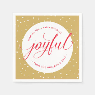 JOYFUL CHRISTMAS EATS stylish calligraphy red gold Napkin