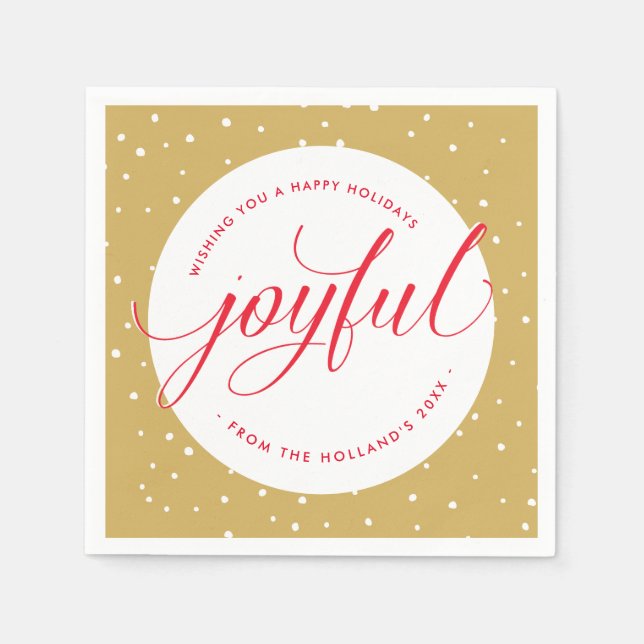 JOYFUL CHRISTMAS EATS stylish calligraphy red gold Napkin (Front)