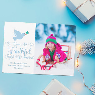 Joyful Christmas Family Photo Blue Dove Religious Holiday Card