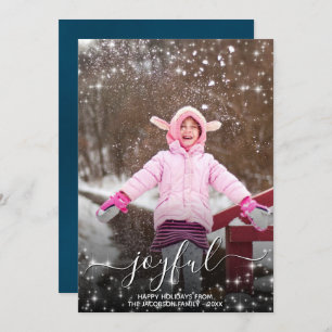 Joyful Christmas Festive Stars Photo Blue Holiday Card