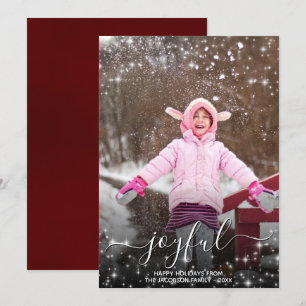 Joyful Christmas Festive Stars Photo Red Holiday Card