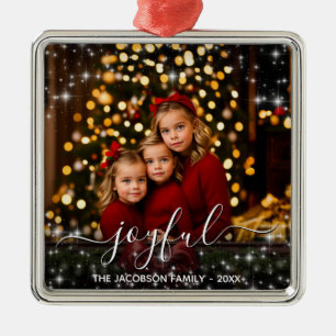 Joyful Christmas Fun Sparkles Holiday Photo Metal Tree Decoration