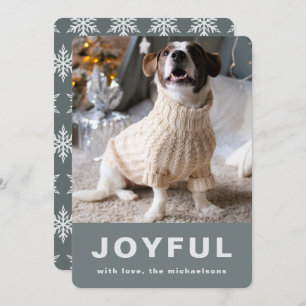Joyful Christmas Grey Snowflake Print Photo Holiday Card
