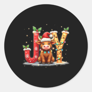 Joyful Christmas Highland Cow Family Funny Matchin Classic Round Sticker