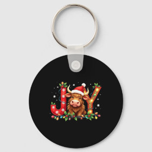 Joyful Christmas Highland Cow Funny Family Matchin Key Ring