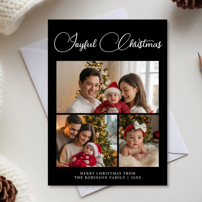 Joyful Christmas Modern 3 Family photo Card (Creator Uploaded)