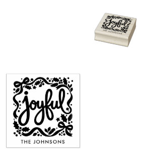 Joyful Christmas Modern Pretty Ribbon Calligraphy Rubber Stamp