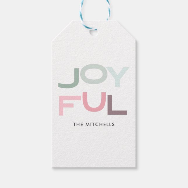 JOYFUL Christmas Pastel Personalised Gift Tags (Front)