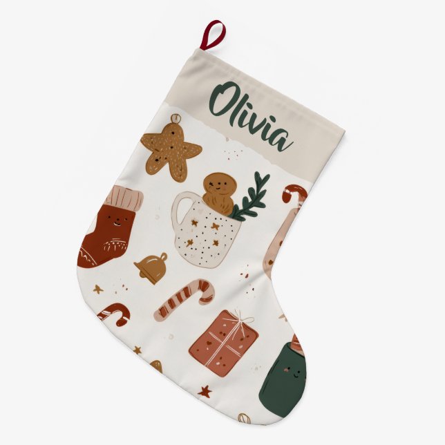 Joyful Christmas Pattern Custom Name Stocking (Front (Hanging))