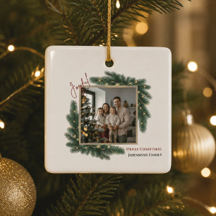Joyful Christmas Personalized Family Photo Ceramic Ornament
