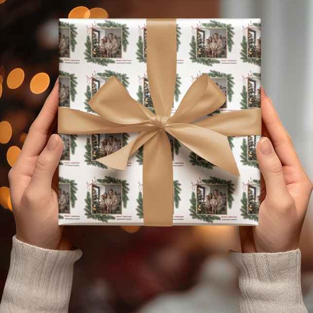 Joyful Christmas Personalized Family Photo Wrapping Paper (Creator Uploaded)
