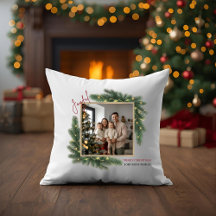 Joyful Christmas Photo Frame Family Throw Pillow
