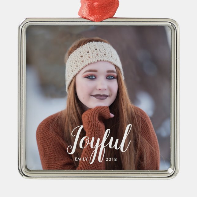 Joyful Christmas | Photo Metal Tree Decoration (Front)