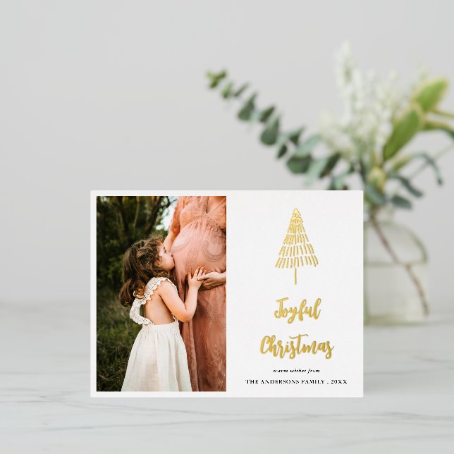 Joyful Christmas Pregnancy Photo Foil Holiday Postcard (Standing Front)