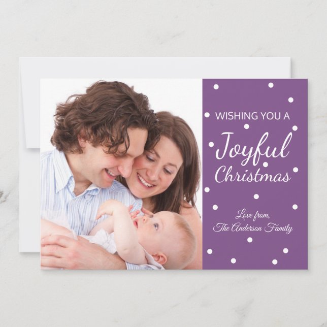 Joyful Christmas Purple Four Holiday Photos Card (Front)
