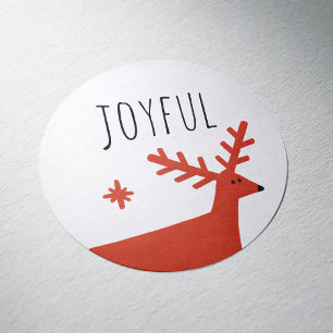 Joyful Christmas. Red winter woodland reindeer Classic Round Sticker