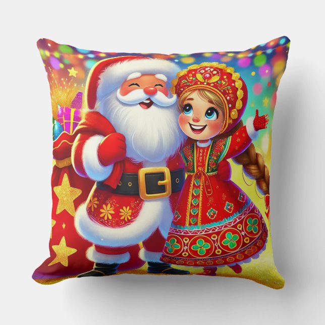 Joyful Christmas Scene Featuring Santa Cushion (Front)