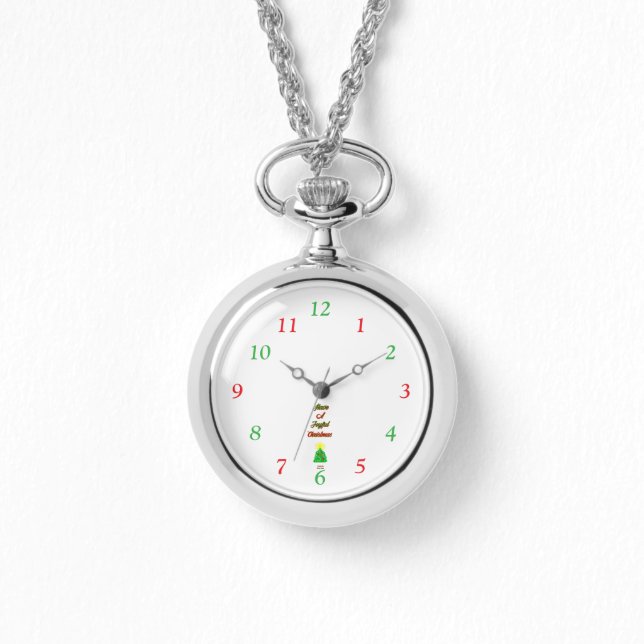 Joyful Christmas Silver Necklace Watch (Front)