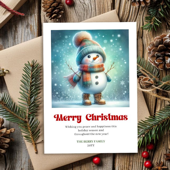 Joyful Christmas snowman festive watercolor card (Joyful Christmas snowman festive watercolor greeting editable)