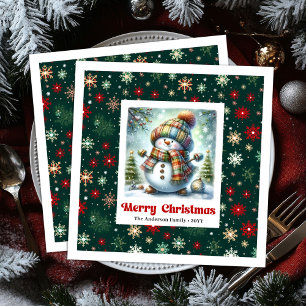 Joyful Christmas Snowman Napkins Editable Custom 